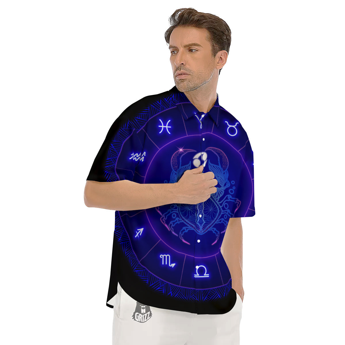 Zodiac Sign Dark Cancer Print Men's Short Sleeve Shirts-grizzshop