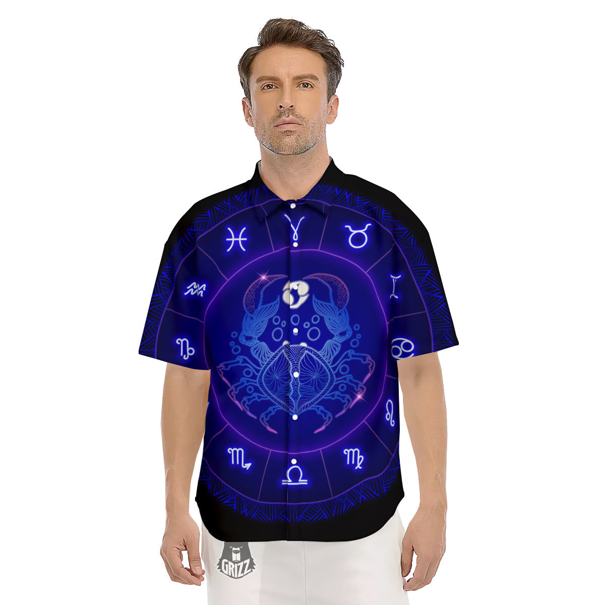 Zodiac Sign Dark Cancer Print Men's Short Sleeve Shirts-grizzshop