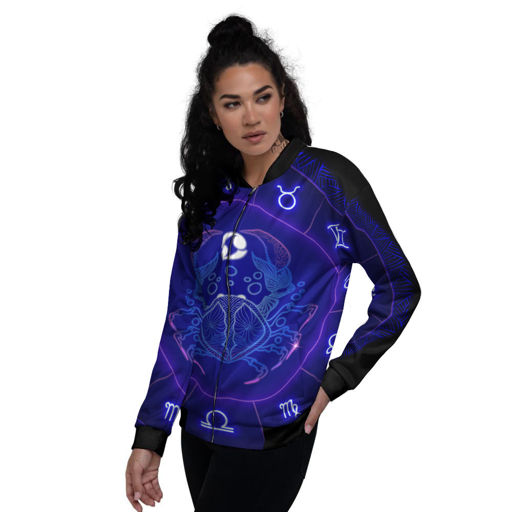 Zodiac Sign Dark Cancer Print Women's Bomber Jacket-grizzshop