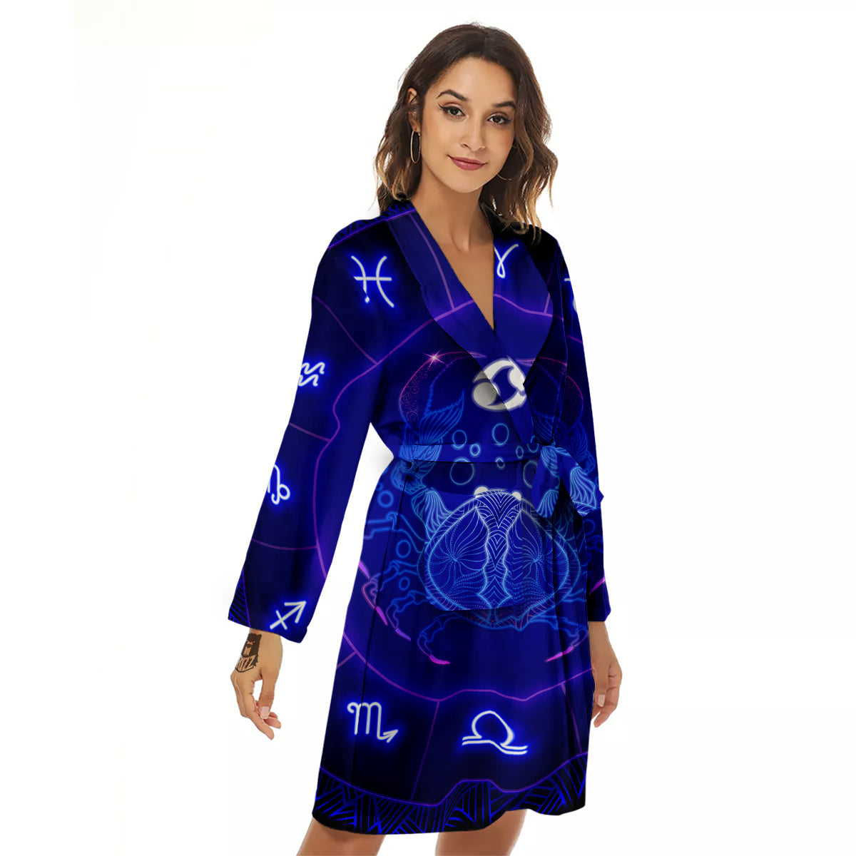 Zodiac Sign Dark Cancer Print Women's Robe-grizzshop