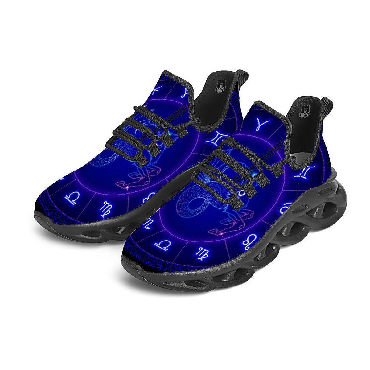 Zodiac Sign Dark Capricorn Print Black Running Shoes-grizzshop