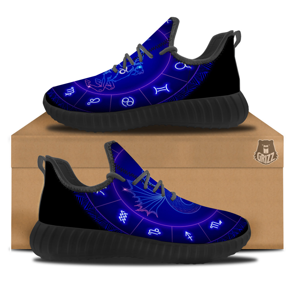 Zodiac Sign Dark Capricorn Print Black Walking Shoes-grizzshop