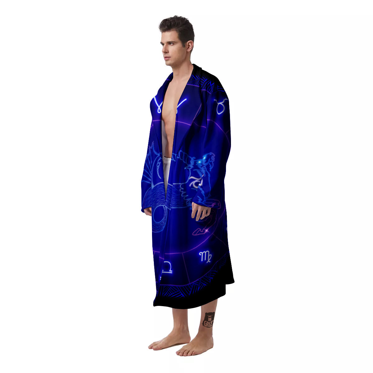 Zodiac Sign Dark Capricorn Print Men's Robe-grizzshop