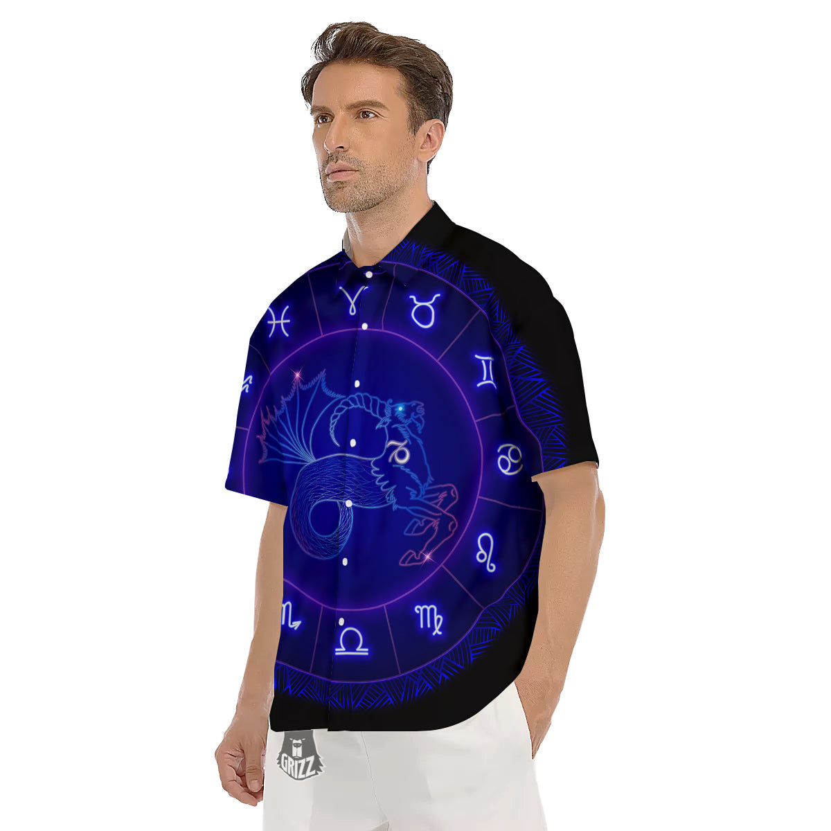 Zodiac Sign Dark Capricorn Print Men's Short Sleeve Shirts-grizzshop