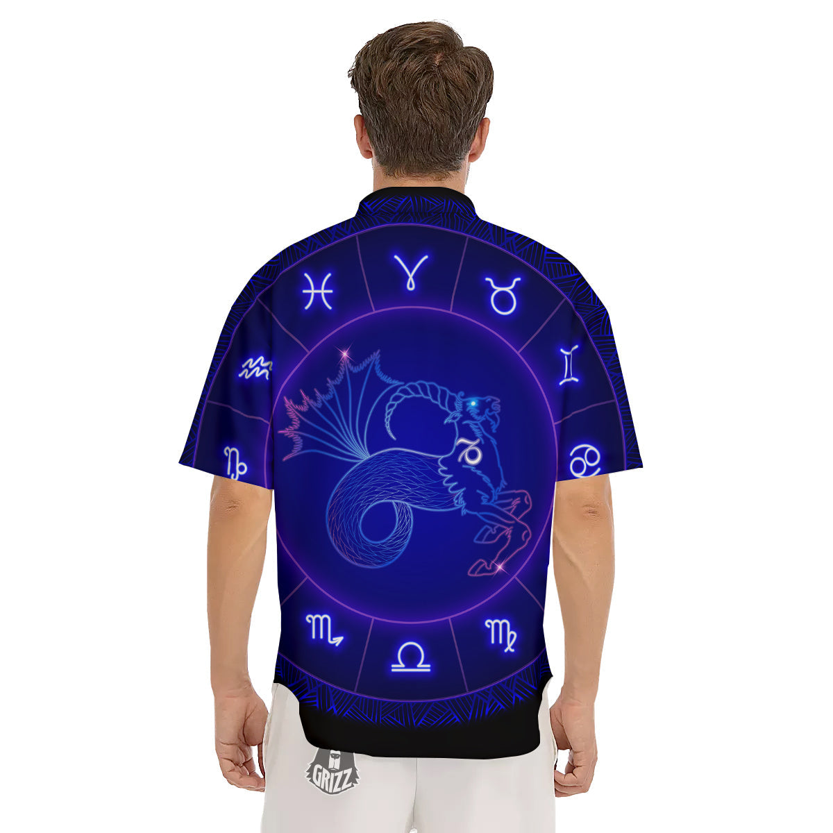 Zodiac Sign Dark Capricorn Print Men's Short Sleeve Shirts-grizzshop