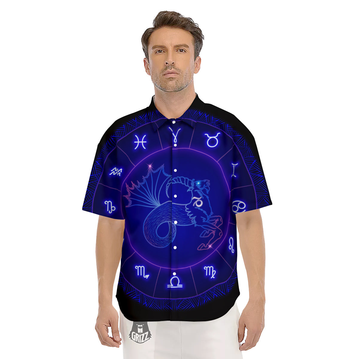 Zodiac Sign Dark Capricorn Print Men's Short Sleeve Shirts-grizzshop