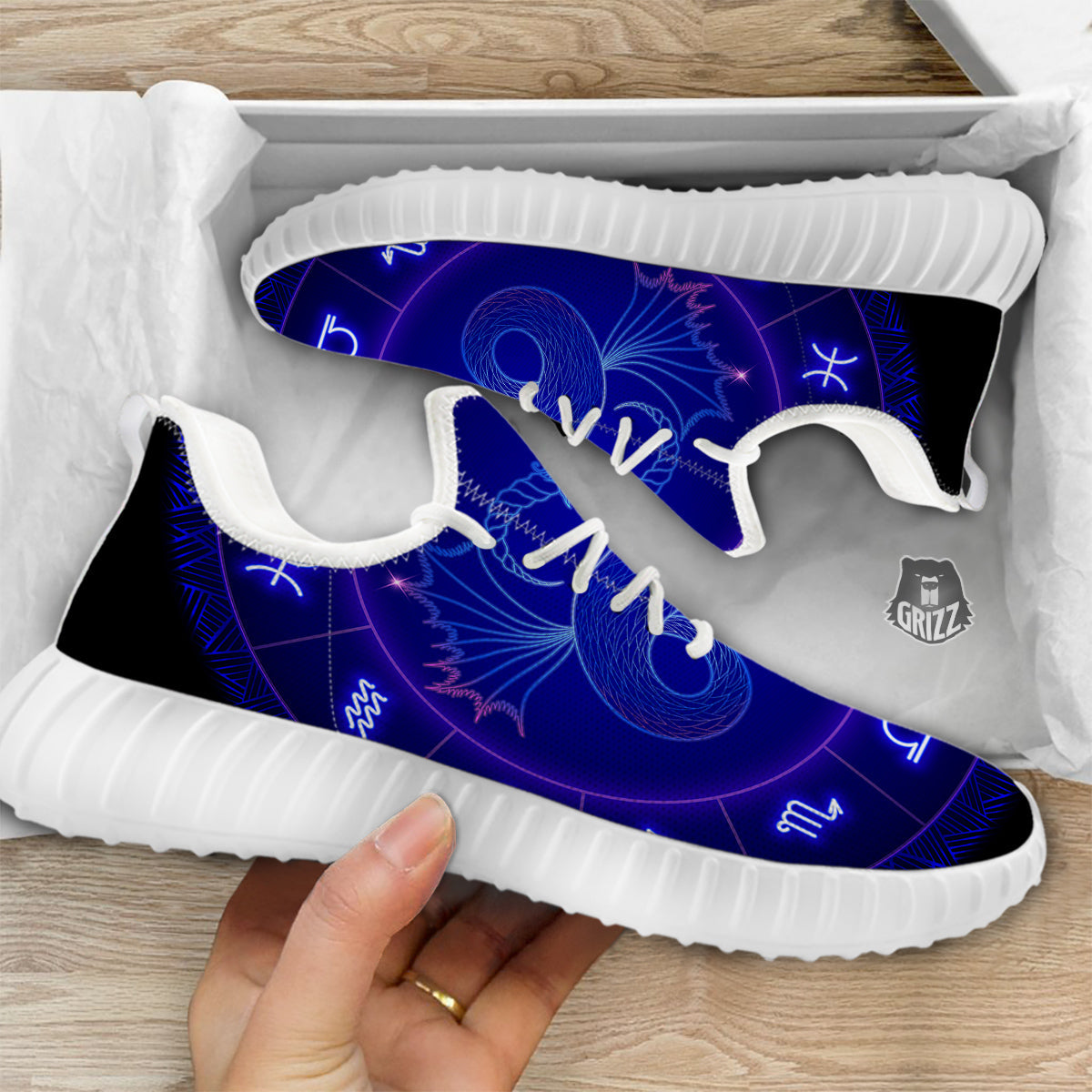Zodiac Sign Dark Capricorn Print White Walking Shoes-grizzshop