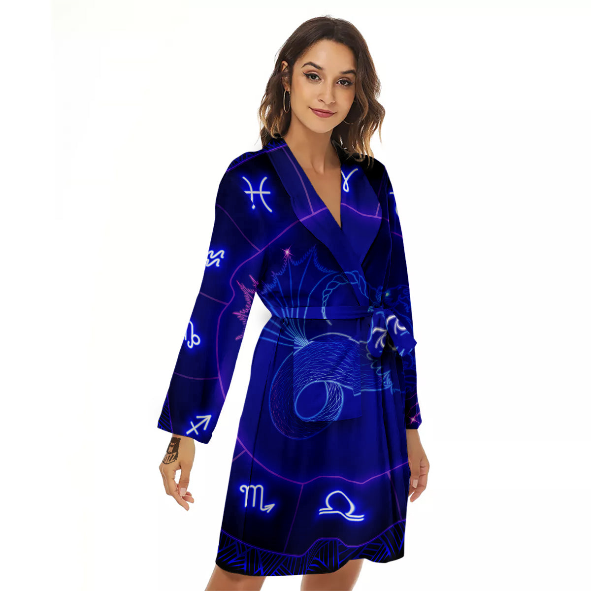 Zodiac Sign Dark Capricorn Print Women's Robe-grizzshop