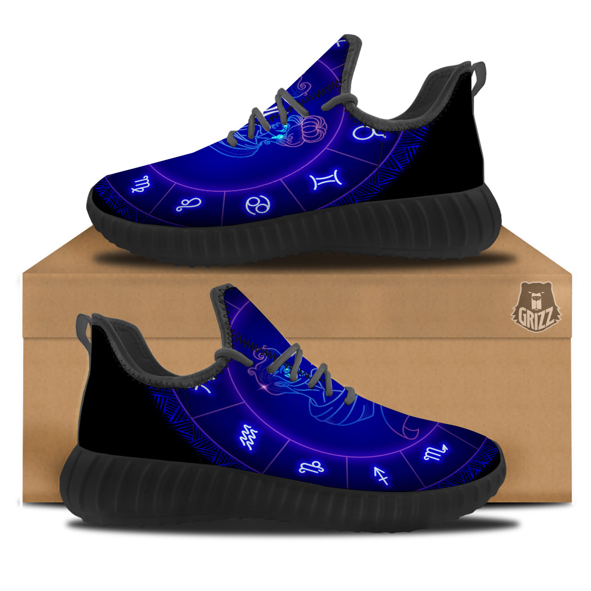 Zodiac Sign Dark Gemini Print Black Walking Shoes-grizzshop