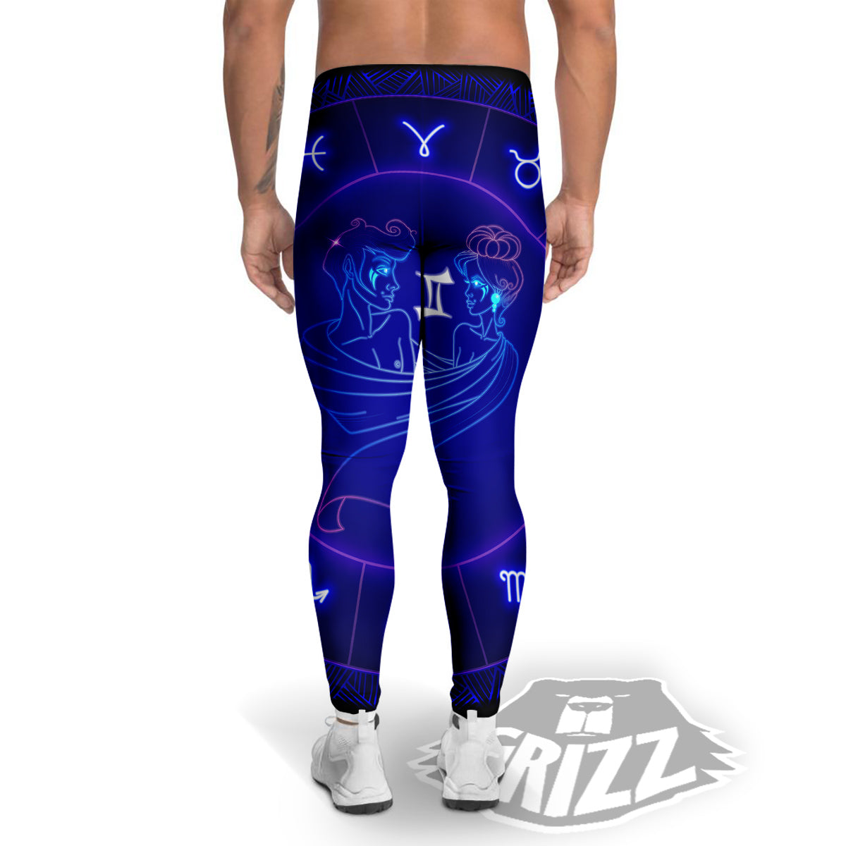 Zodiac Sign Dark Gemini Print Men's Leggings-grizzshop