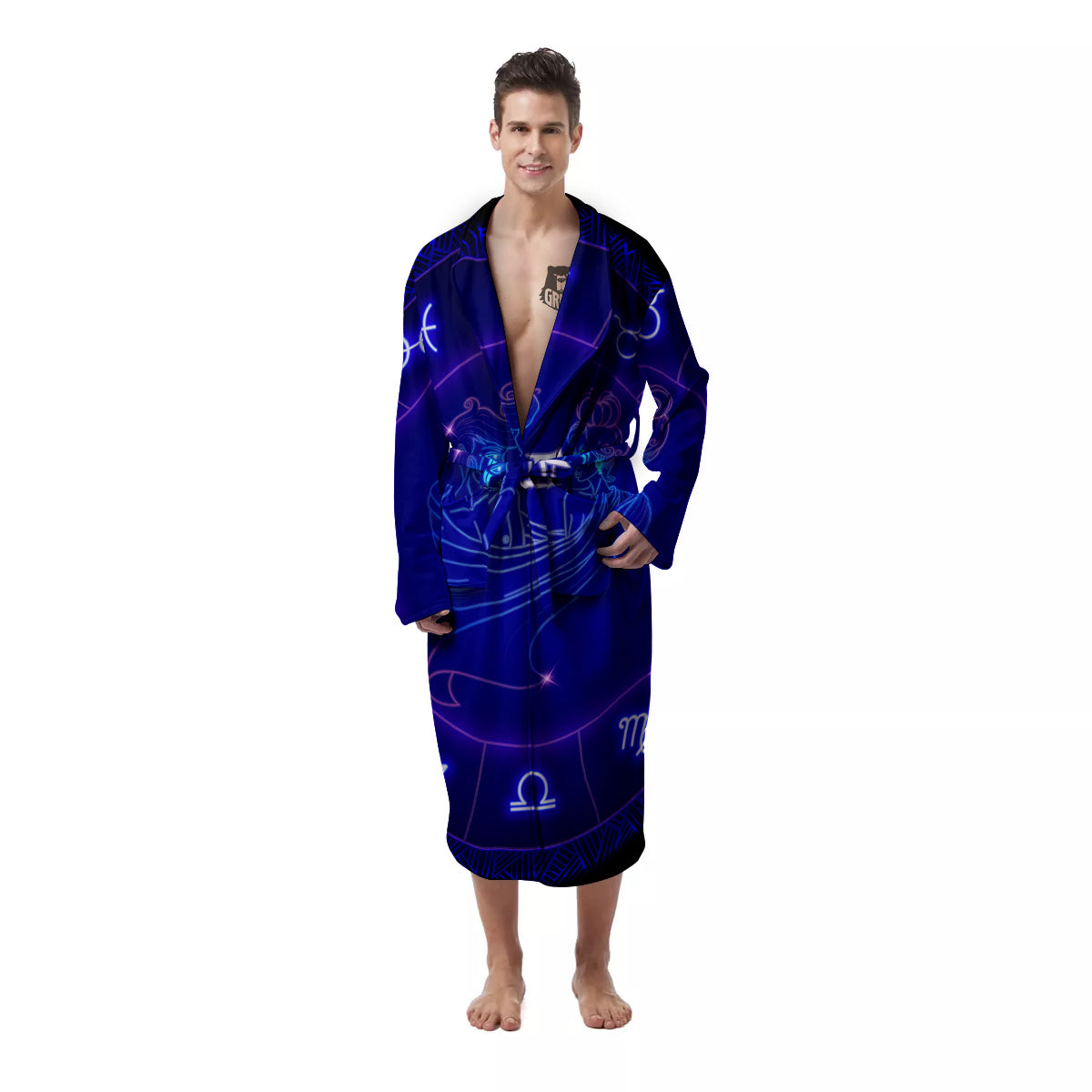 Zodiac Sign Dark Gemini Print Men's Robe-grizzshop