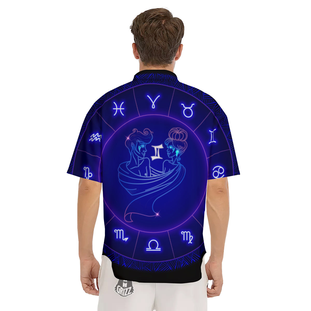 Zodiac Sign Dark Gemini Print Men's Short Sleeve Shirts-grizzshop