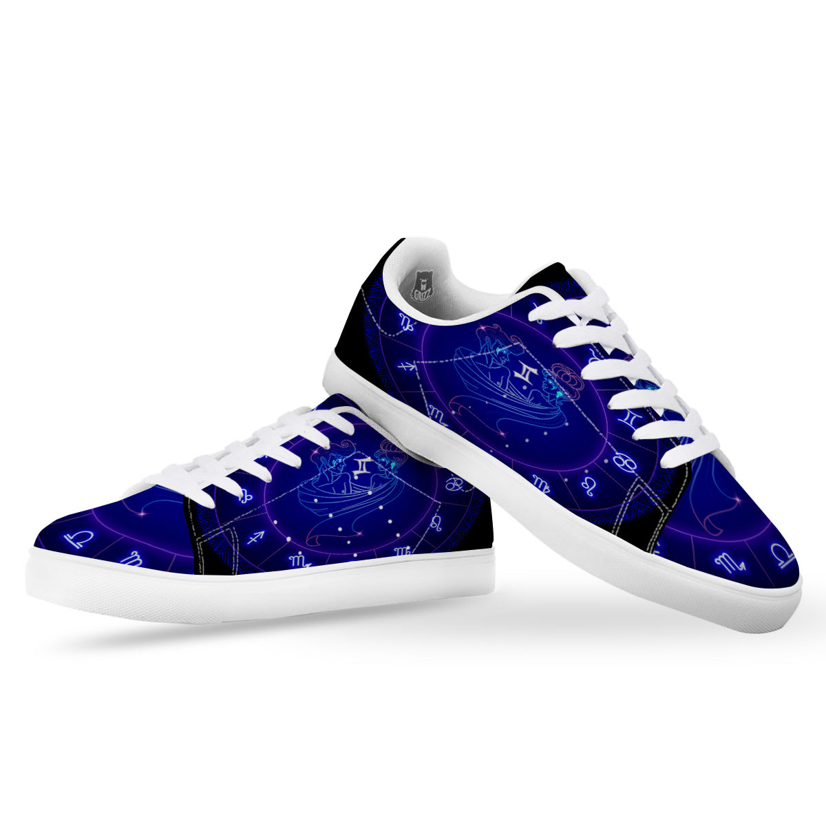 Zodiac Sign Dark Gemini Print White Low Top Sneakers-grizzshop
