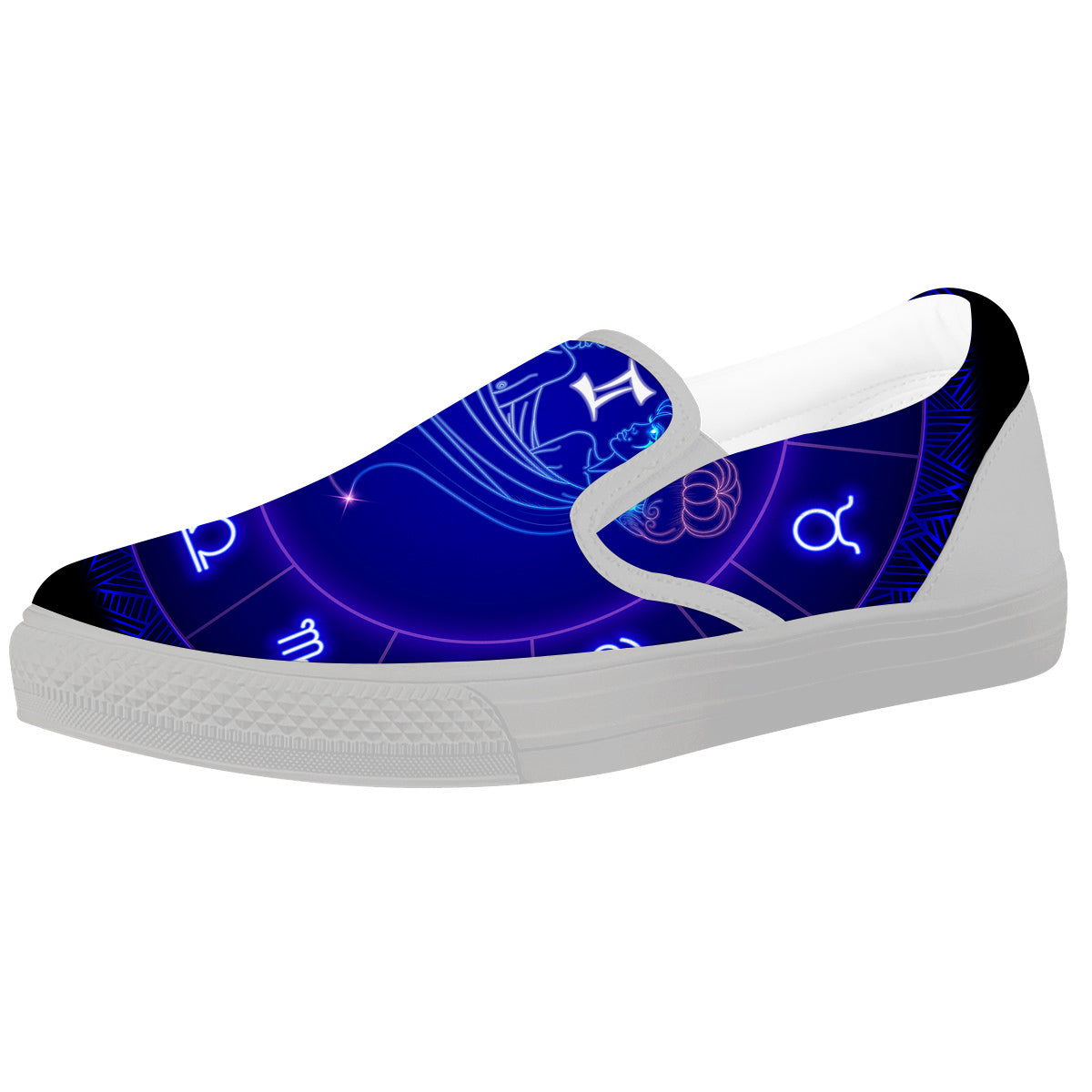 Zodiac Sign Dark Gemini Print White Slip On Shoes-grizzshop