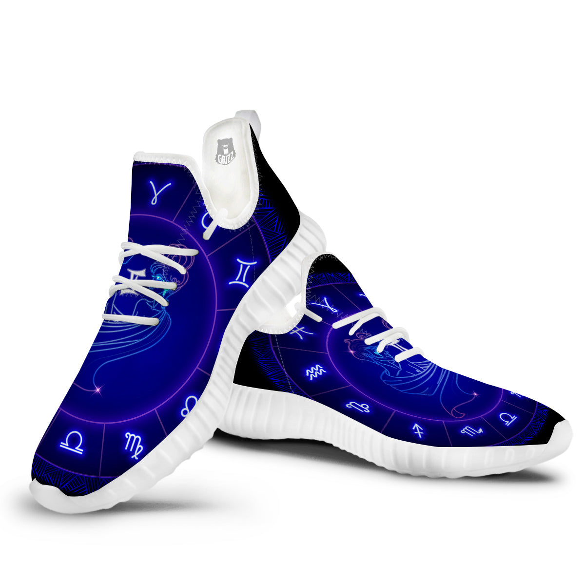 Zodiac Sign Dark Gemini Print White Walking Shoes-grizzshop