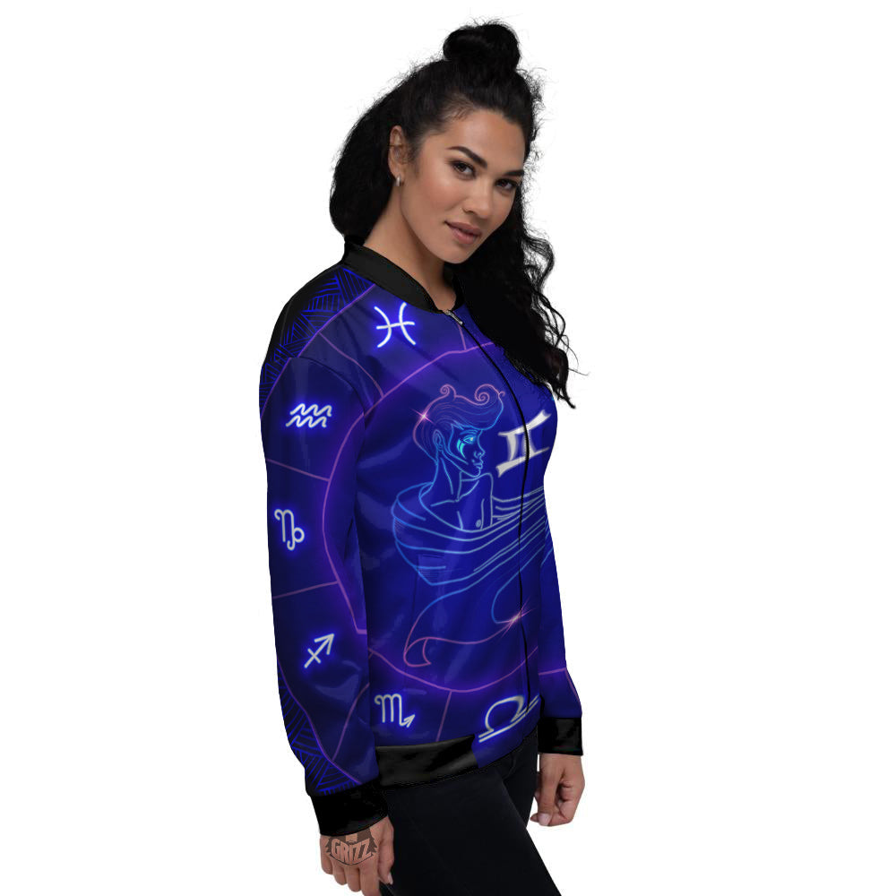 Zodiac Sign Dark Gemini Print Women's Bomber Jacket-grizzshop