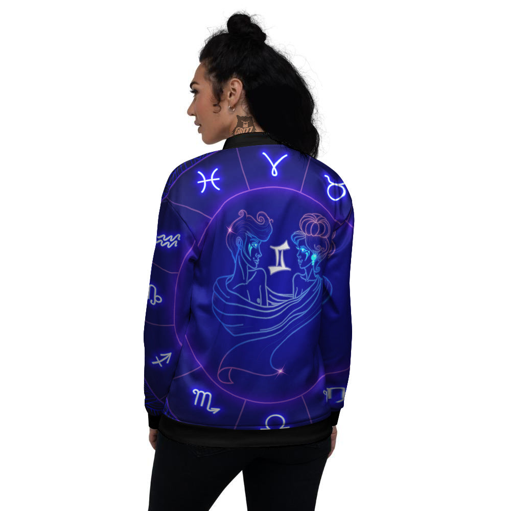 Zodiac Sign Dark Gemini Print Women's Bomber Jacket-grizzshop