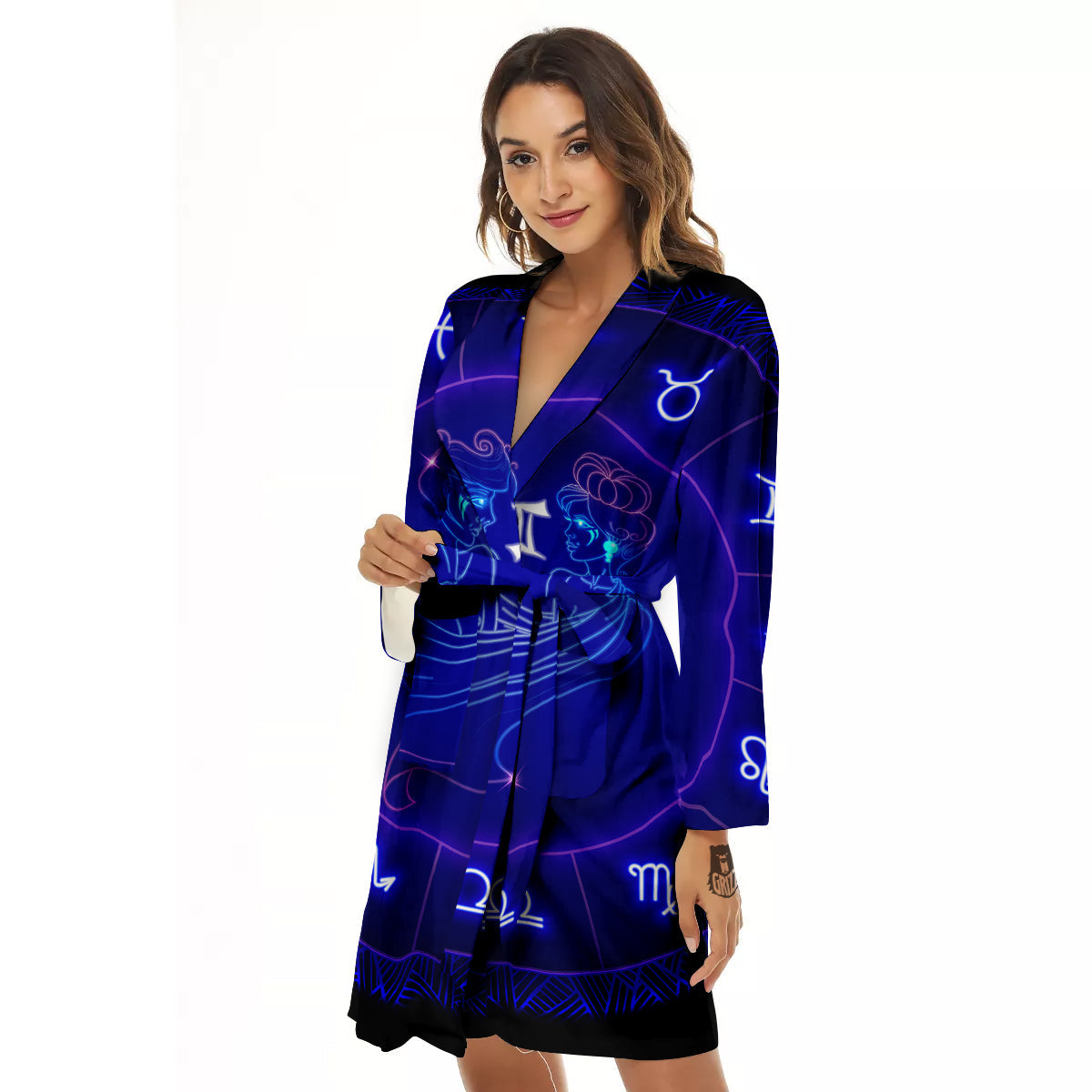 Zodiac Sign Dark Gemini Print Women's Robe-grizzshop