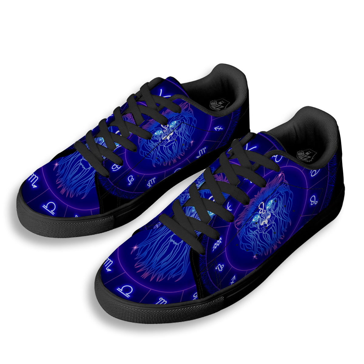 Zodiac Sign Dark Leo Print Black Low Top Sneakers-grizzshop