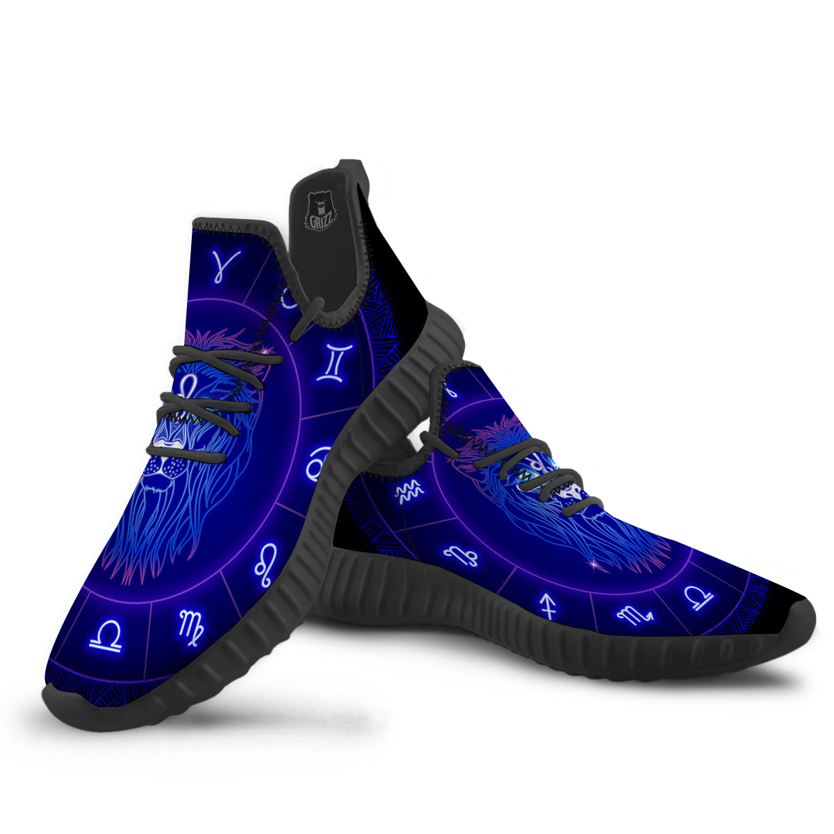Zodiac Sign Dark Leo Print Black Walking Shoes-grizzshop
