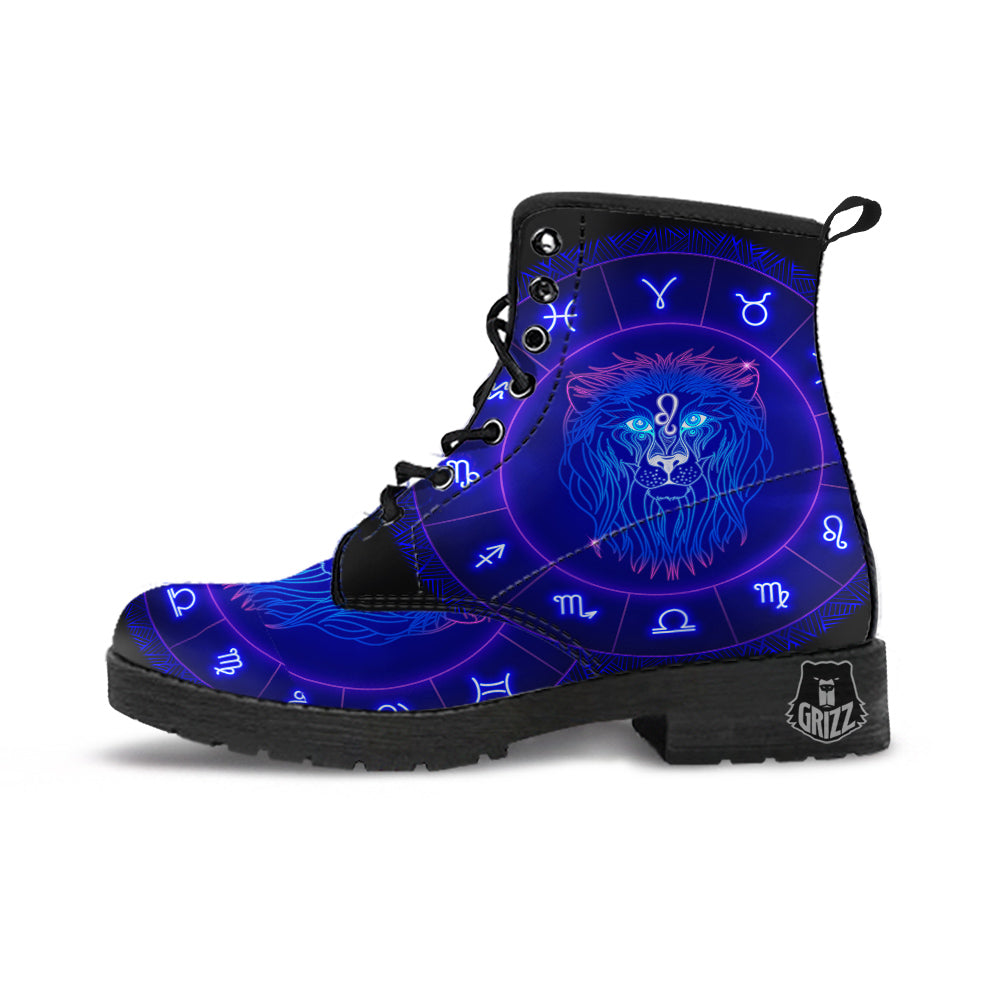 Zodiac Sign Dark Leo Print Leather Boots-grizzshop