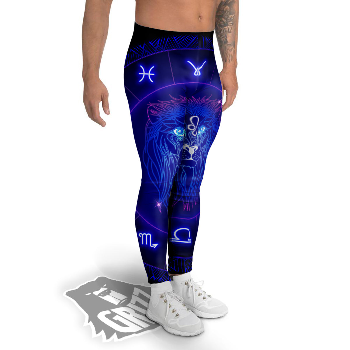 Zodiac Sign Dark Leo Print Men's Leggings-grizzshop