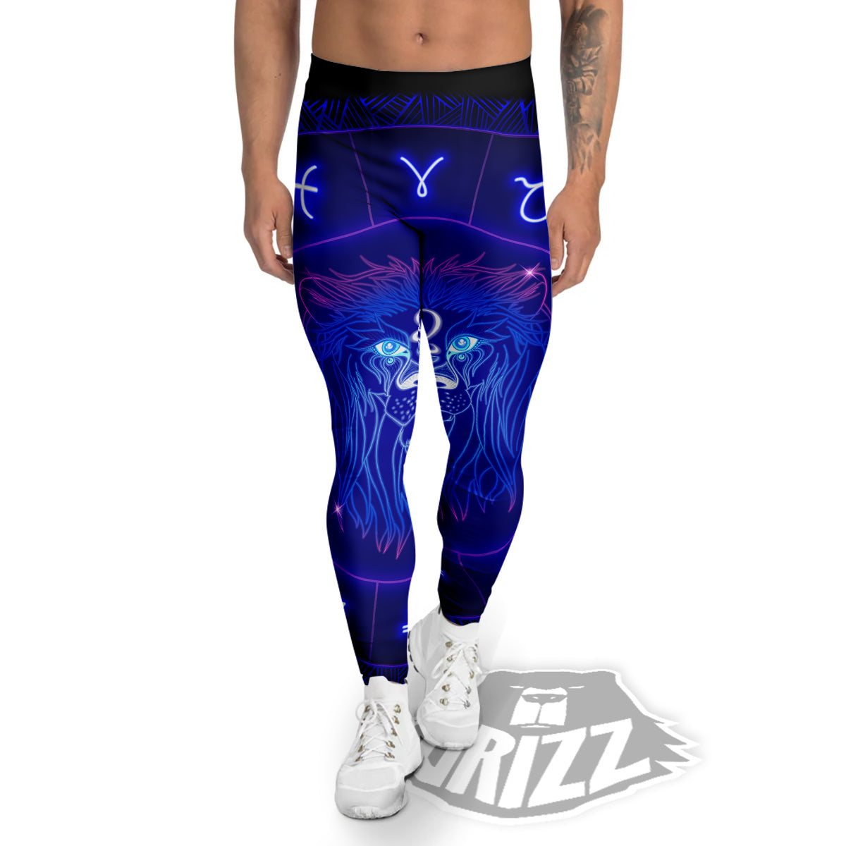 Zodiac Sign Dark Leo Print Men's Leggings-grizzshop