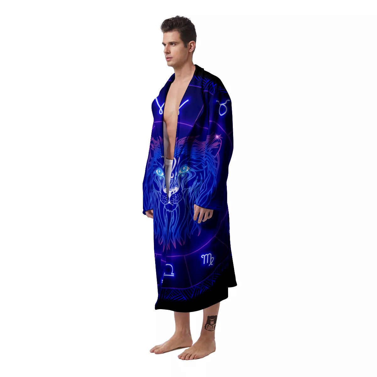 Zodiac Sign Dark Leo Print Men's Robe-grizzshop