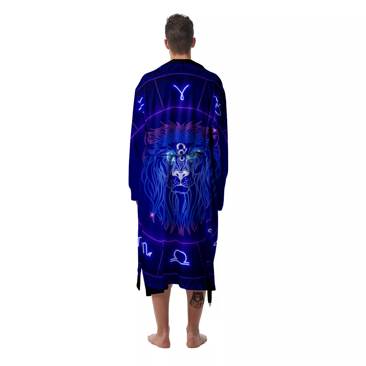 Zodiac Sign Dark Leo Print Men's Robe-grizzshop