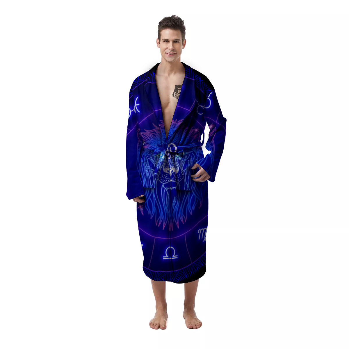 Zodiac Sign Dark Leo Print Men's Robe-grizzshop