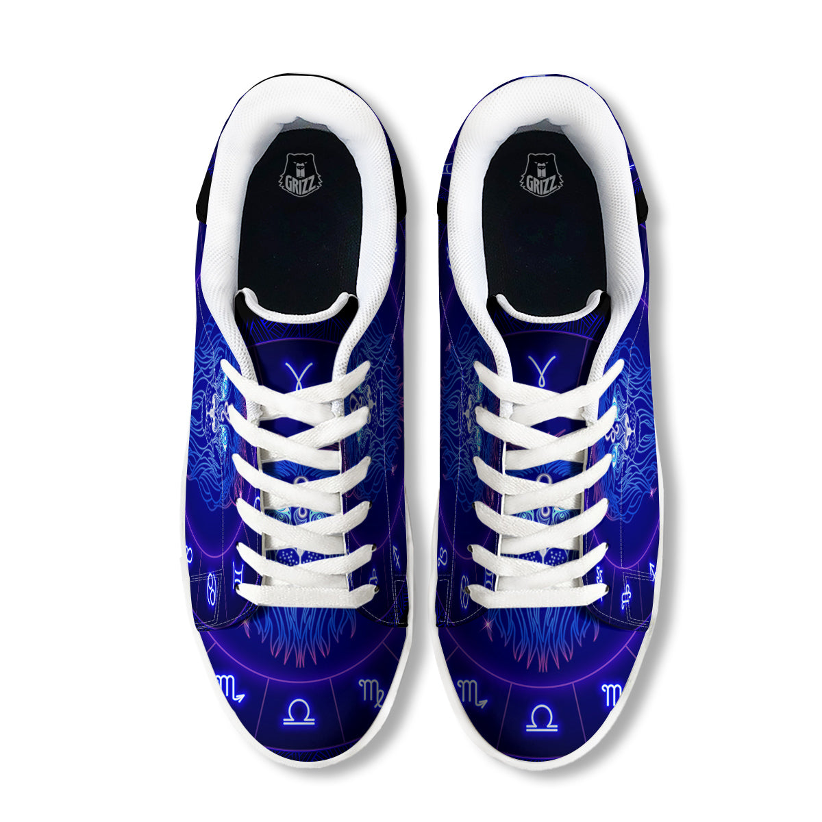 Zodiac Sign Dark Leo Print White Low Top Sneakers-grizzshop