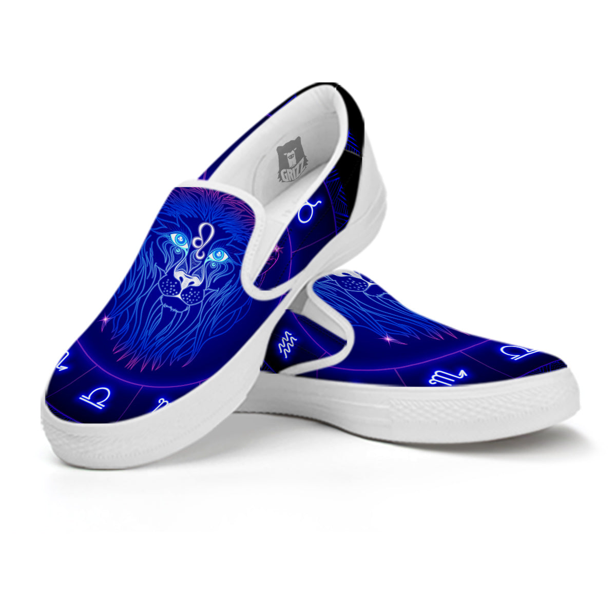 Zodiac Sign Dark Leo Print White Slip On Shoes-grizzshop