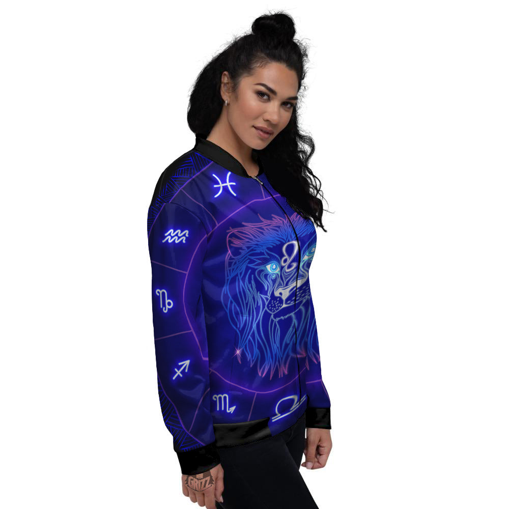 Zodiac Sign Dark Leo Print Women's Bomber Jacket-grizzshop