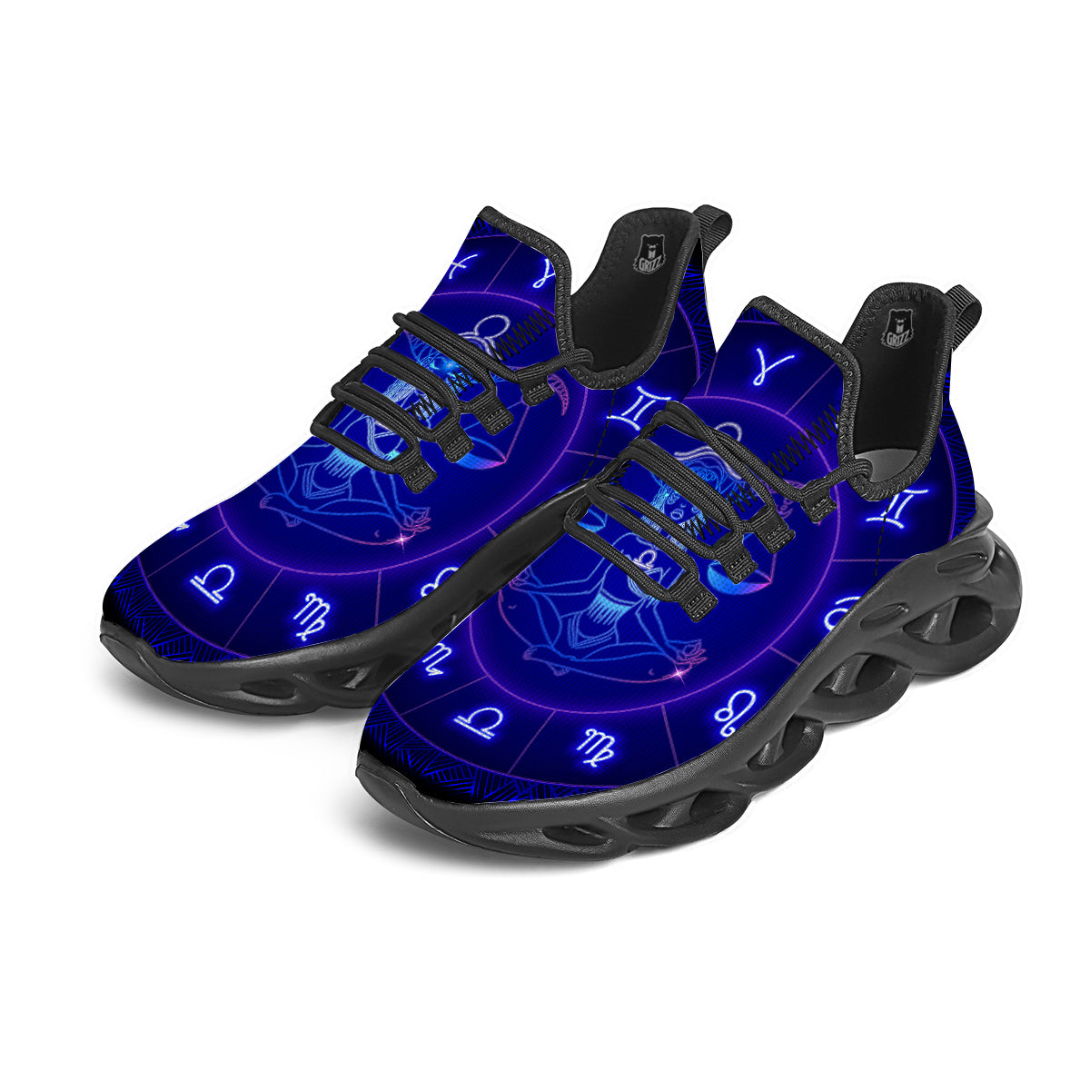 Zodiac Sign Dark Libra Print Black Running Shoes-grizzshop