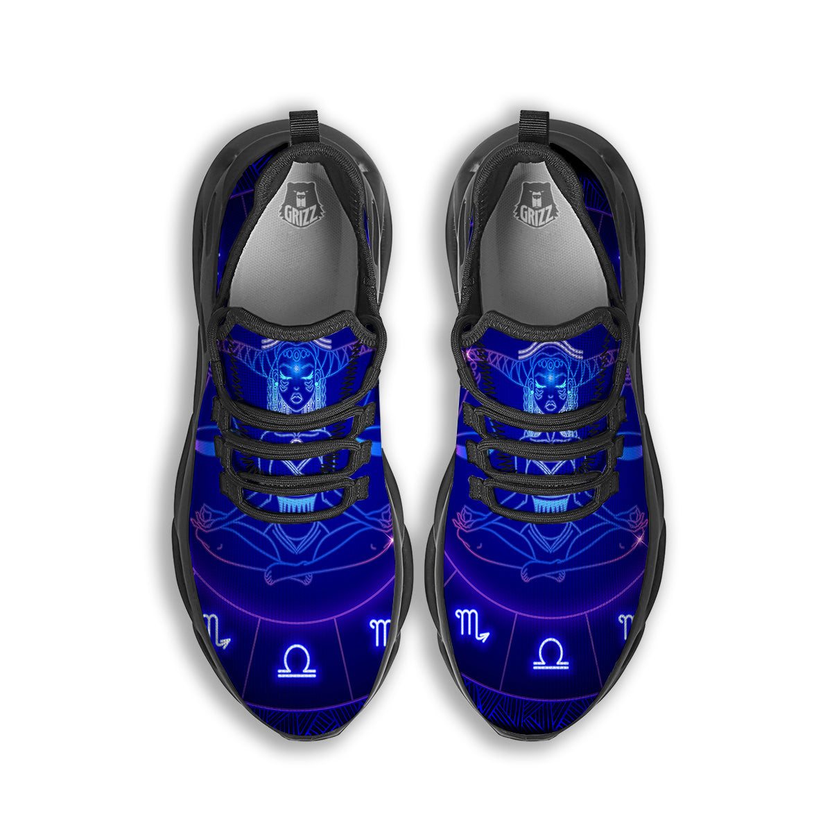 Zodiac Sign Dark Libra Print Black Running Shoes-grizzshop