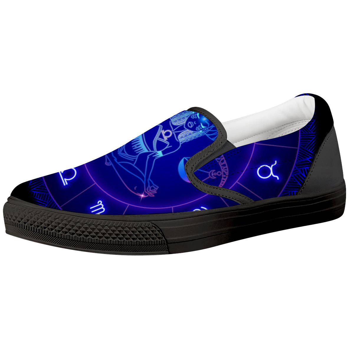 Zodiac Sign Dark Libra Print Black Slip On Shoes-grizzshop
