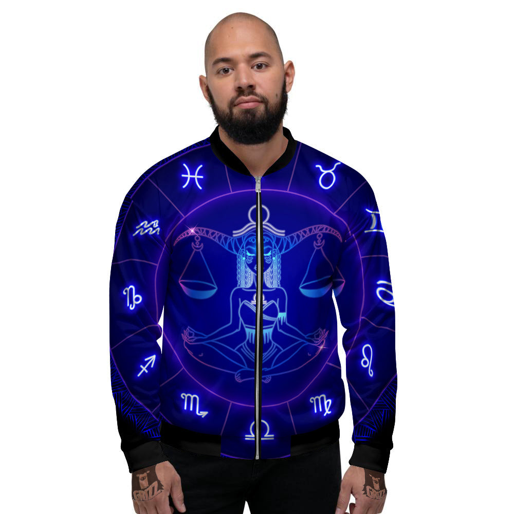 Zodiac Sign Dark Libra Print Men's Bomber Jacket-grizzshop