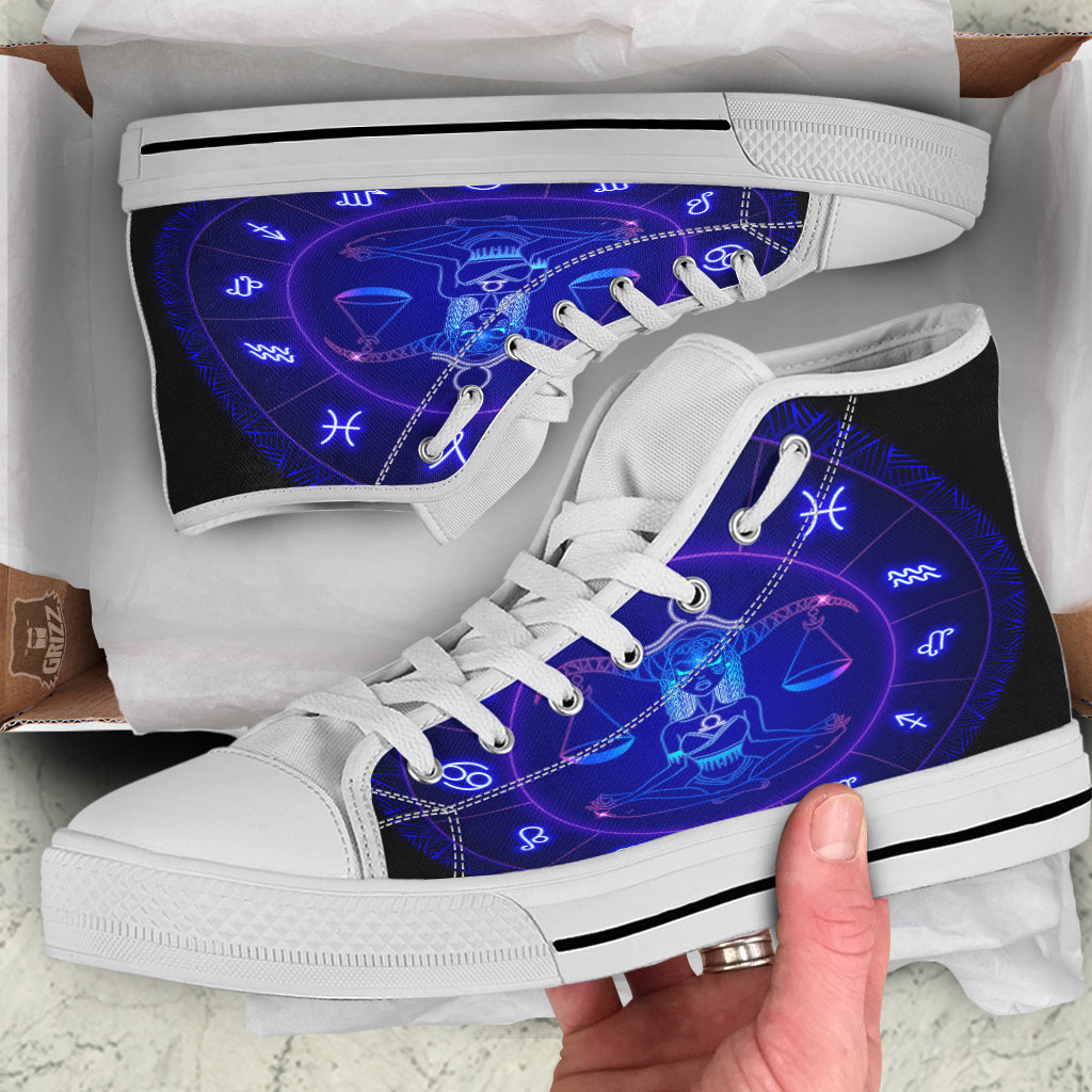 Zodiac Sign Dark Libra Print White High Top Shoes-grizzshop