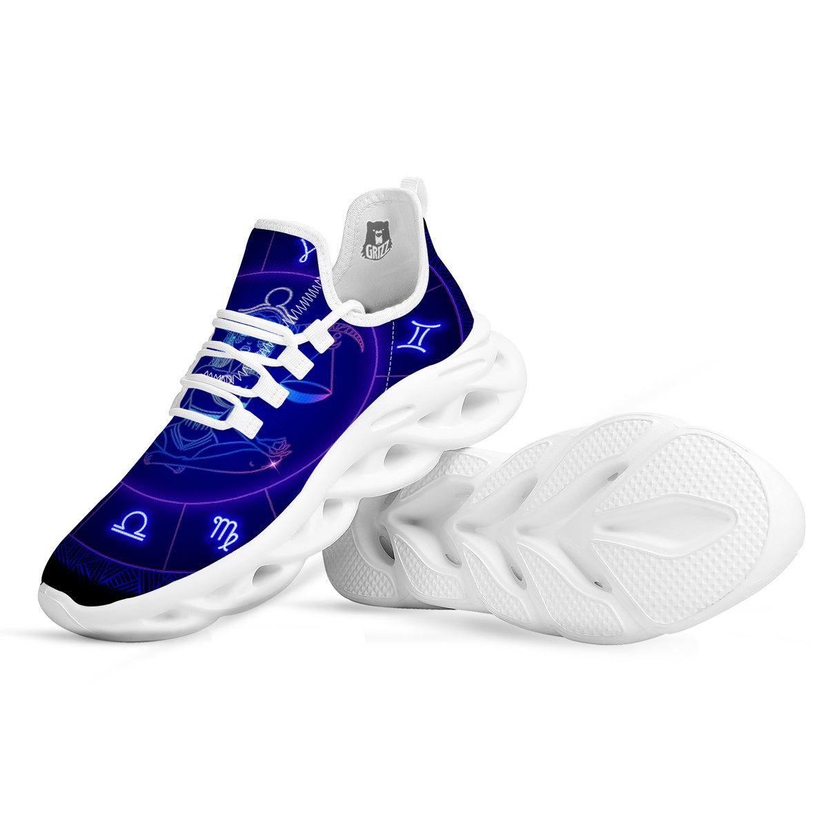 Zodiac Sign Dark Libra Print White Running Shoes-grizzshop