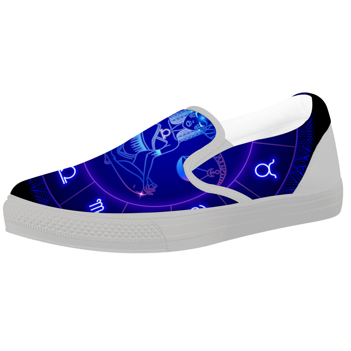 Zodiac Sign Dark Libra Print White Slip On Shoes-grizzshop