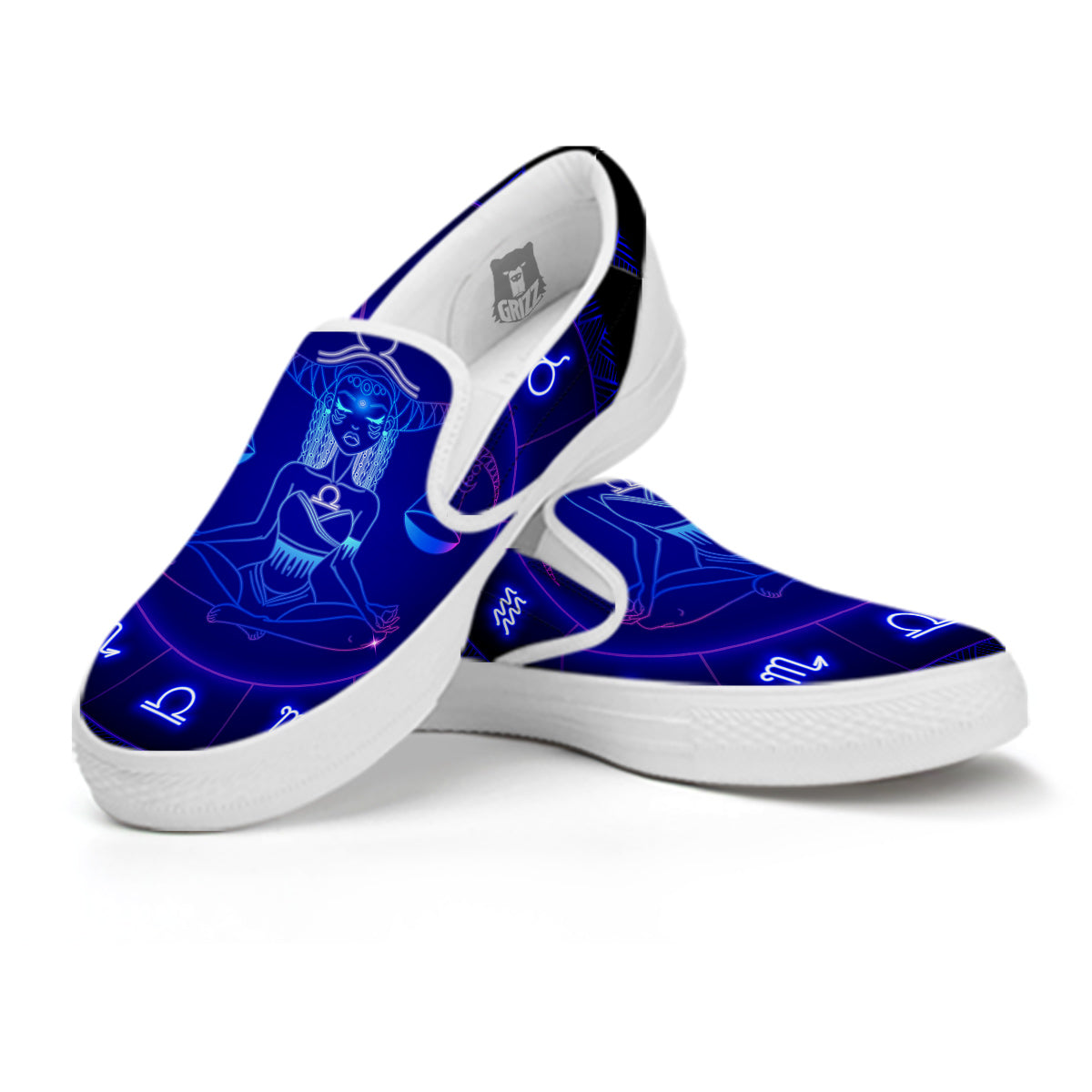 Zodiac Sign Dark Libra Print White Slip On Shoes-grizzshop