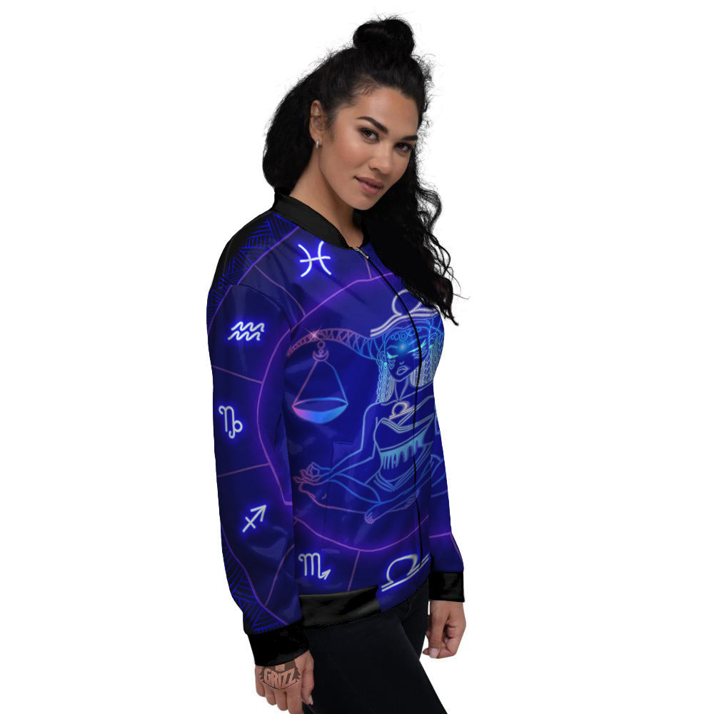 Zodiac Sign Dark Libra Print Women's Bomber Jacket-grizzshop