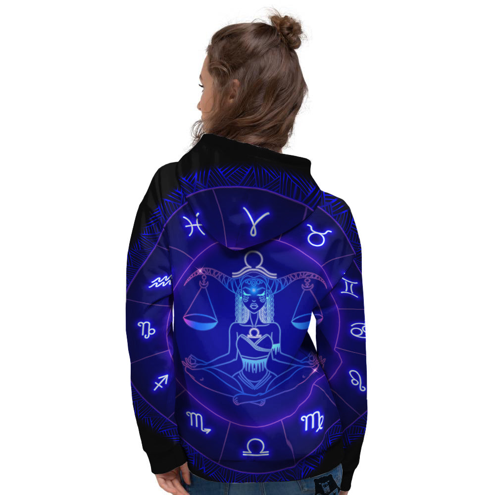 Zodiac Sign Dark Libra Print Women's Hoodie-grizzshop