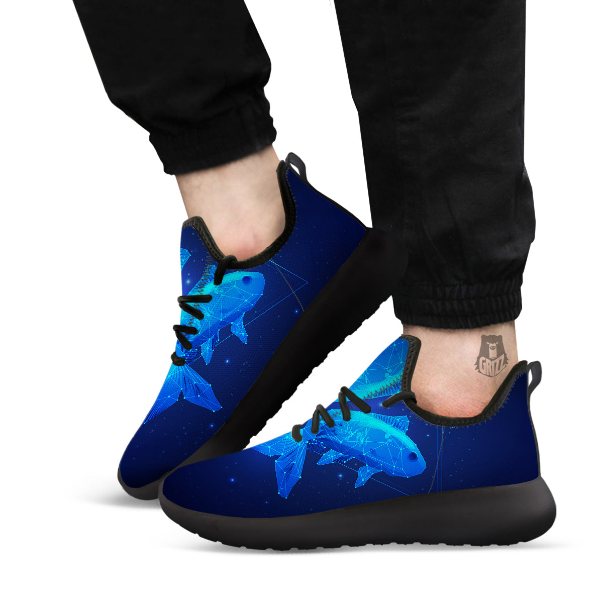Zodiac Sign Dark Pisces Print Black Athletic Shoes-grizzshop