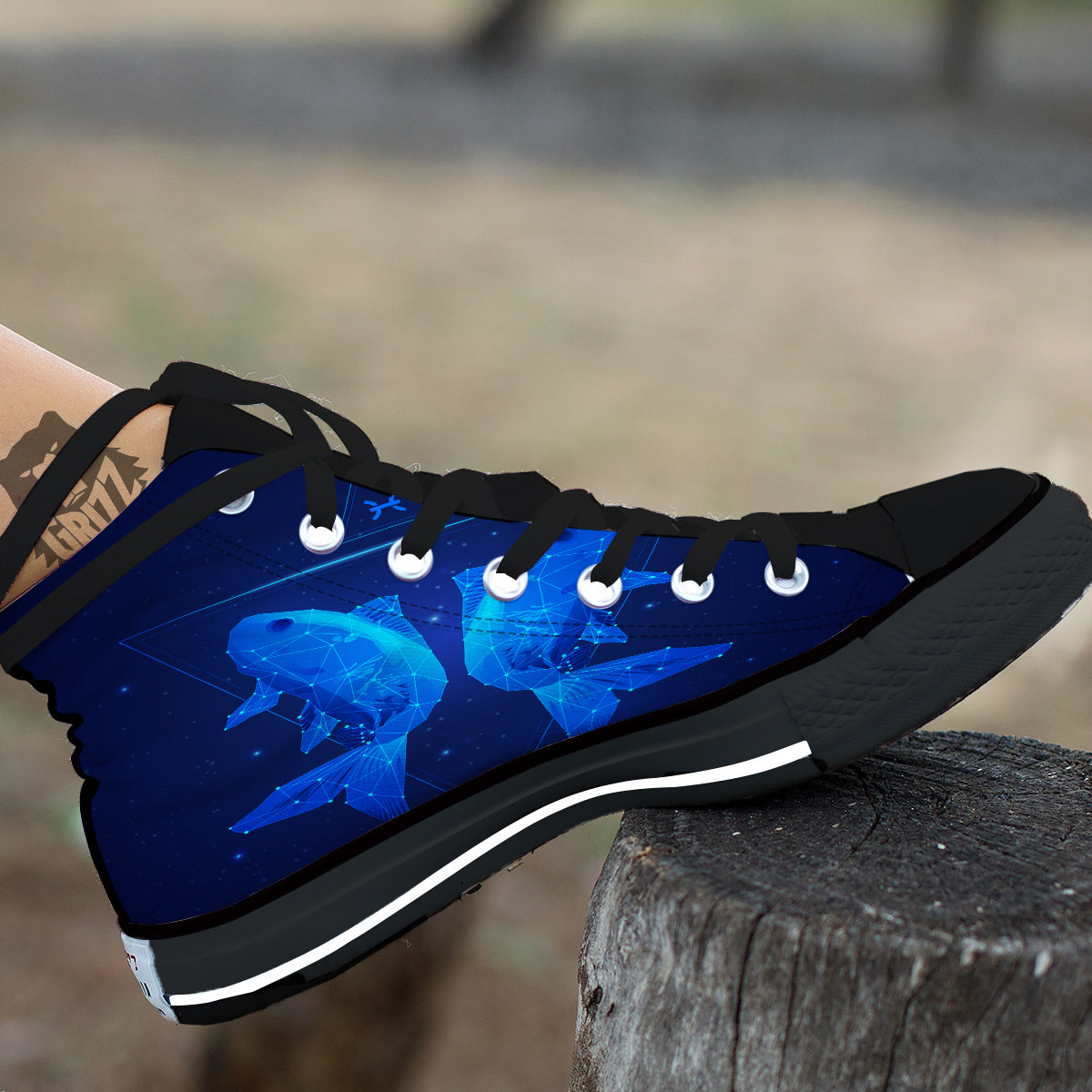 Zodiac Sign Dark Pisces Print Black High Top Shoes-grizzshop