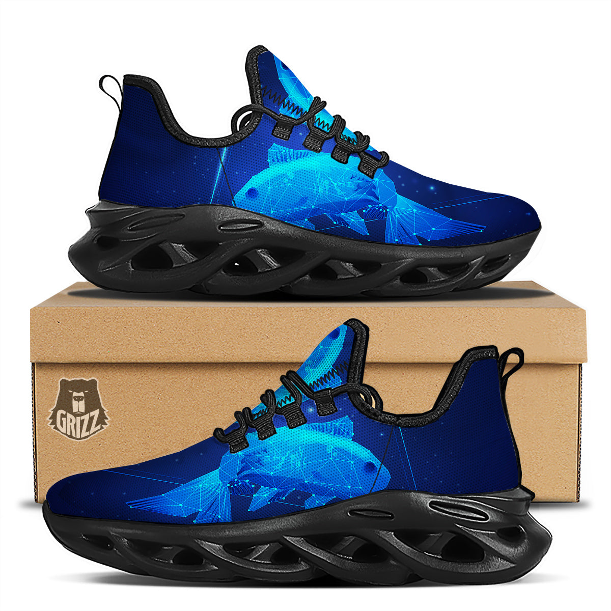 Zodiac Sign Dark Pisces Print Black Running Shoes-grizzshop