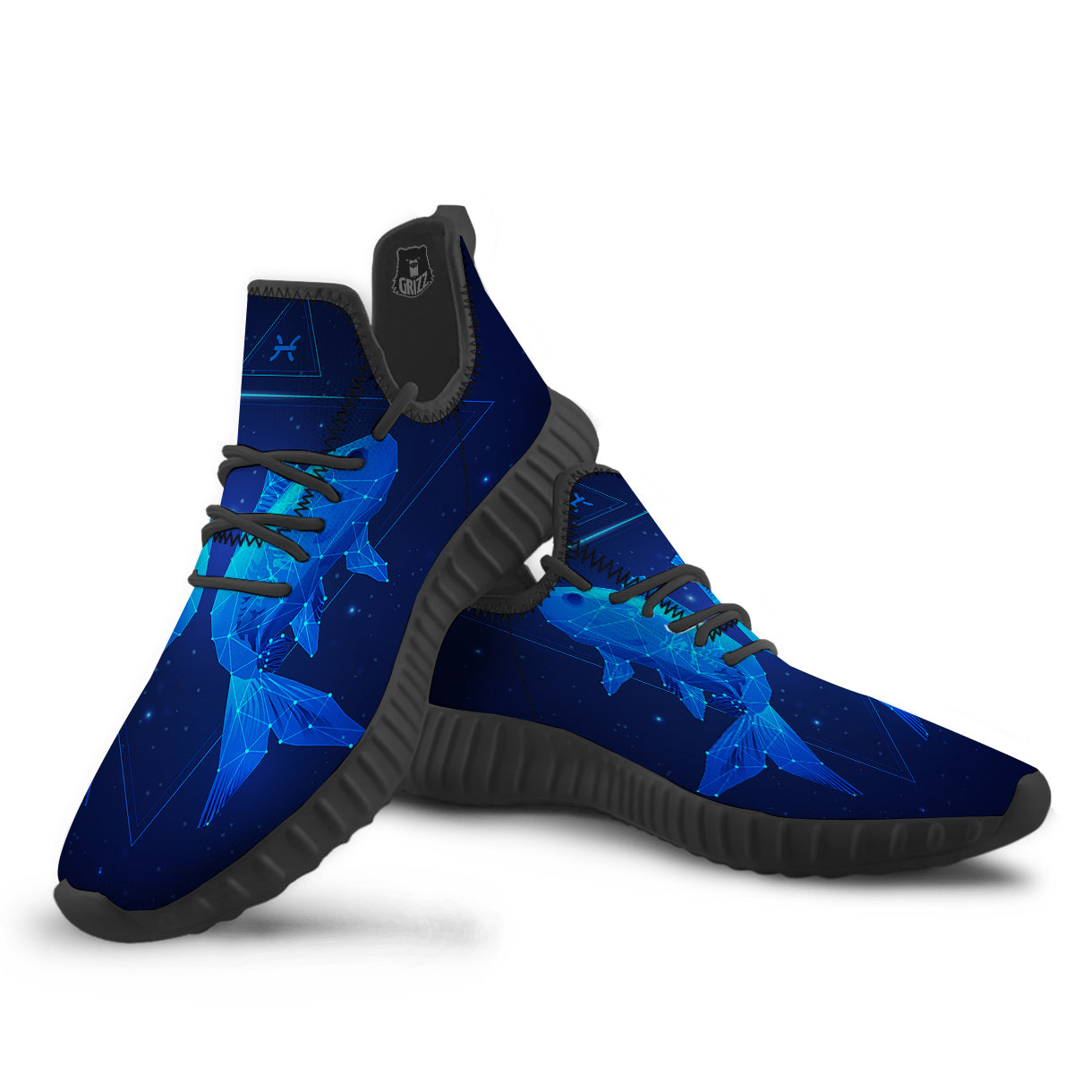 Zodiac Sign Dark Pisces Print Black Walking Shoes-grizzshop