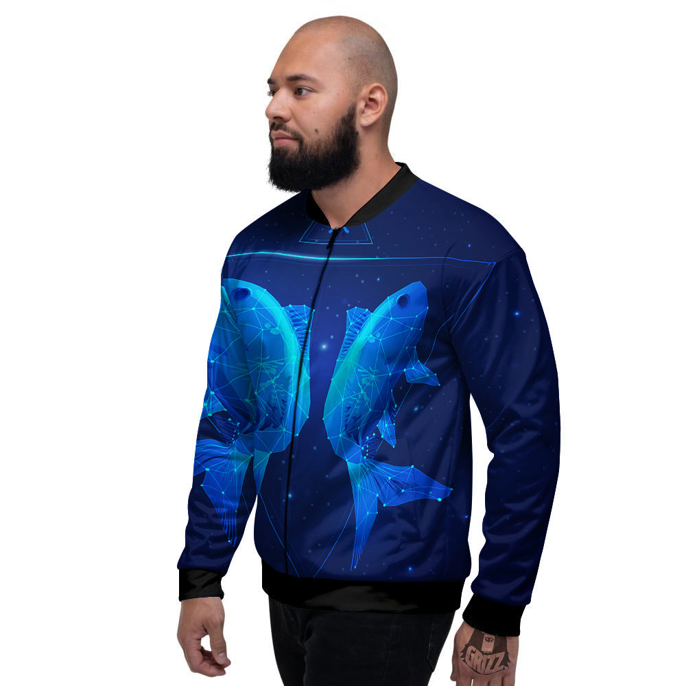 Zodiac Sign Dark Pisces Print Men's Bomber Jacket-grizzshop