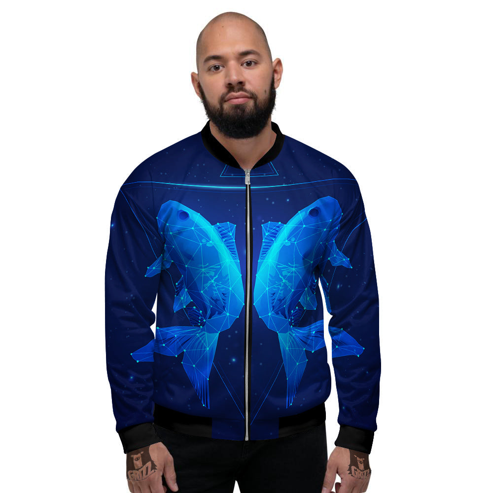 Zodiac Sign Dark Pisces Print Men's Bomber Jacket-grizzshop
