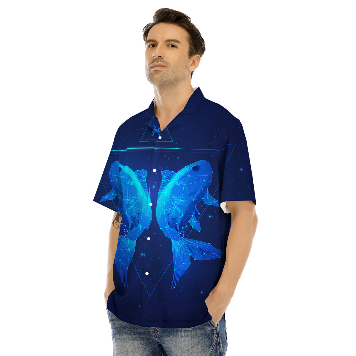 Zodiac Sign Dark Pisces Print Men's Hawaiian Shirt-grizzshop